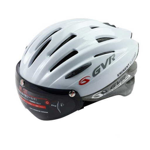 [2277-196-4] Helmet/ 17 Ventilations / 250g / 56~61cm / Complete White/ with Glasses  خوذه دراجة هوائية ماركة جي في ار